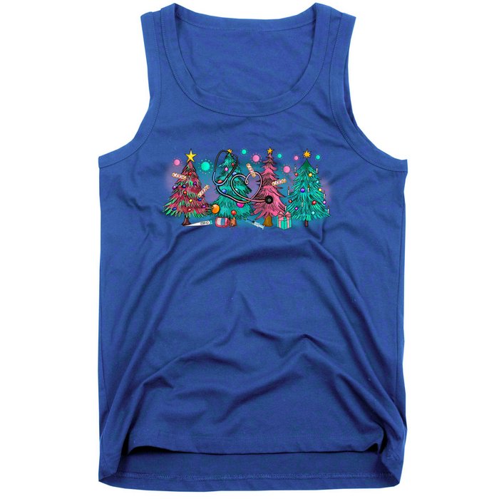 Merry Christmas Xmas Stethoscope Nurse Christmas Tree Scrubs Gift Tank Top