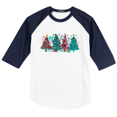 Merry Christmas Xmas Stethoscope Nurse Christmas Tree Scrubs Gift Baseball Sleeve Shirt