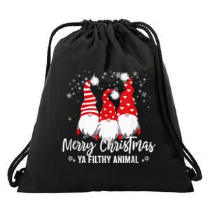 Merry Christmas Ya Filthy Animals Funny Christmas Gnome Drawstring Bag