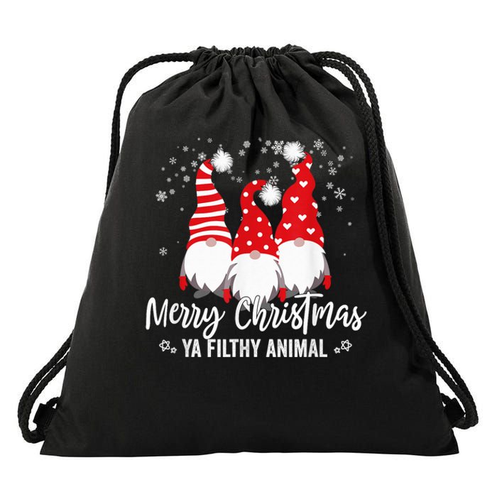 Merry Christmas Ya Filthy Animals Funny Christmas Gnome Drawstring Bag