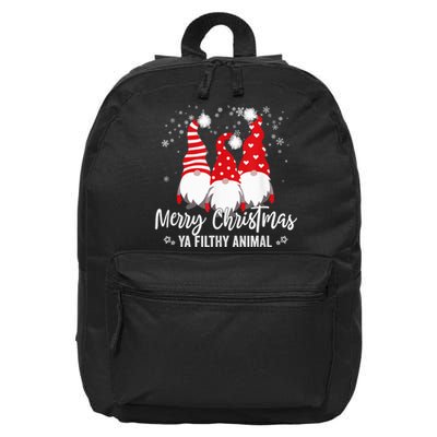 Merry Christmas Ya Filthy Animals Funny Christmas Gnome 16 in Basic Backpack