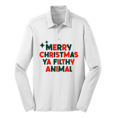 Merry Christmas Ya Filthy Animals Funny Christmas Silk Touch Performance Long Sleeve Polo