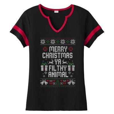 Merry Christmas Ya Filthy Animal Ugly Ladies Halftime Notch Neck Tee