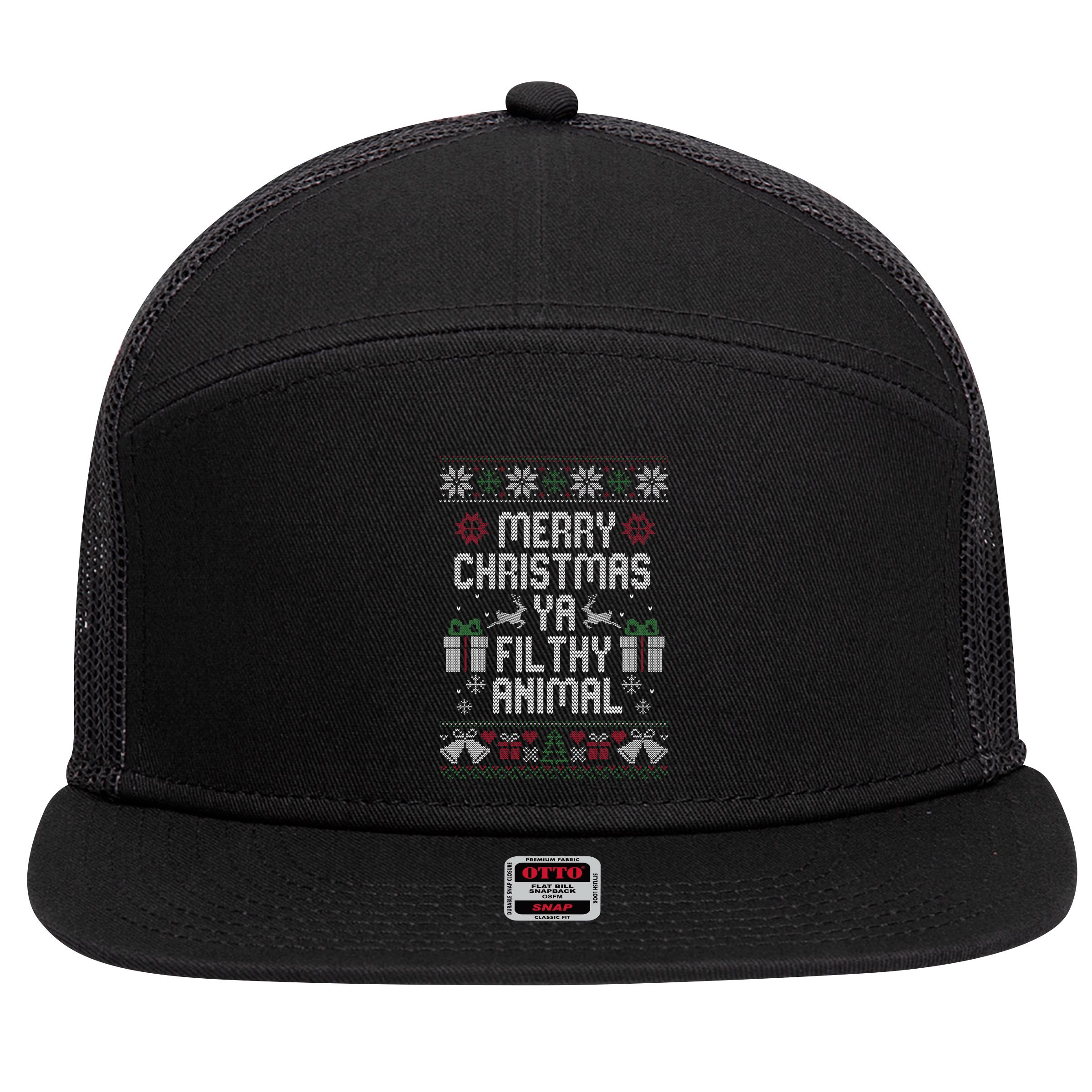 Merry Christmas Ya Filthy Animal Ugly 7 Panel Mesh Trucker Snapback Hat