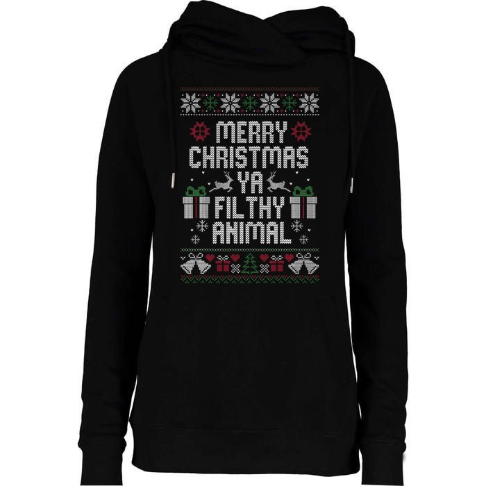 Merry Christmas Ya Filthy Animal Ugly Womens Funnel Neck Pullover Hood