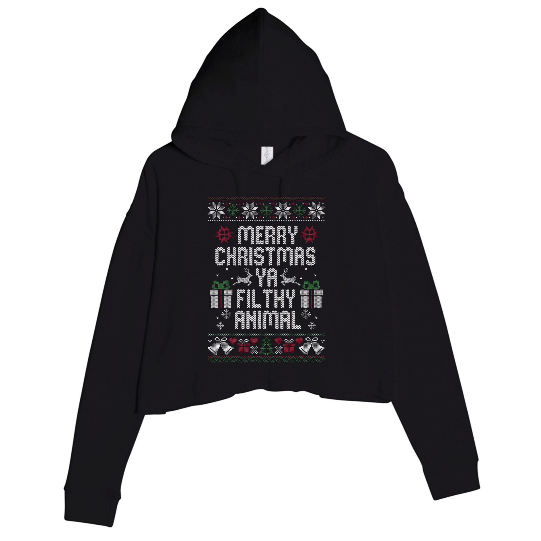 Merry Christmas Ya Filthy Animal Ugly Crop Fleece Hoodie