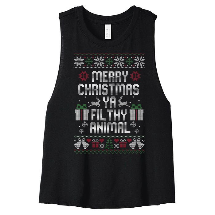 Merry Christmas Ya Filthy Animal Ugly Women's Racerback Cropped Tank