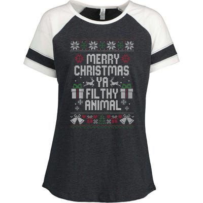 Merry Christmas Ya Filthy Animal Ugly Enza Ladies Jersey Colorblock Tee