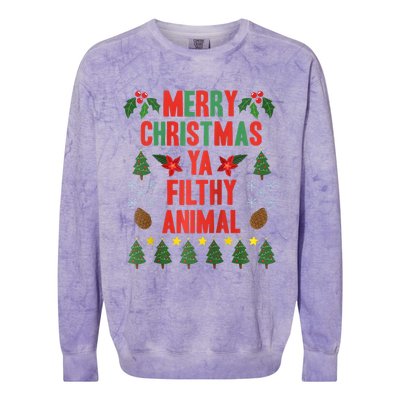 Merry Christmas Ya Filthy Animals Funny Christmas Gift Raglan Baseball Colorblast Crewneck Sweatshirt