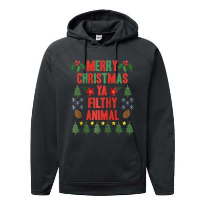 Merry Christmas Ya Filthy Animals Funny Christmas Gift Raglan Baseball Performance Fleece Hoodie