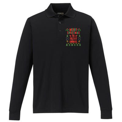 Merry Christmas Ya Filthy Animals Funny Christmas Gift Raglan Baseball Performance Long Sleeve Polo