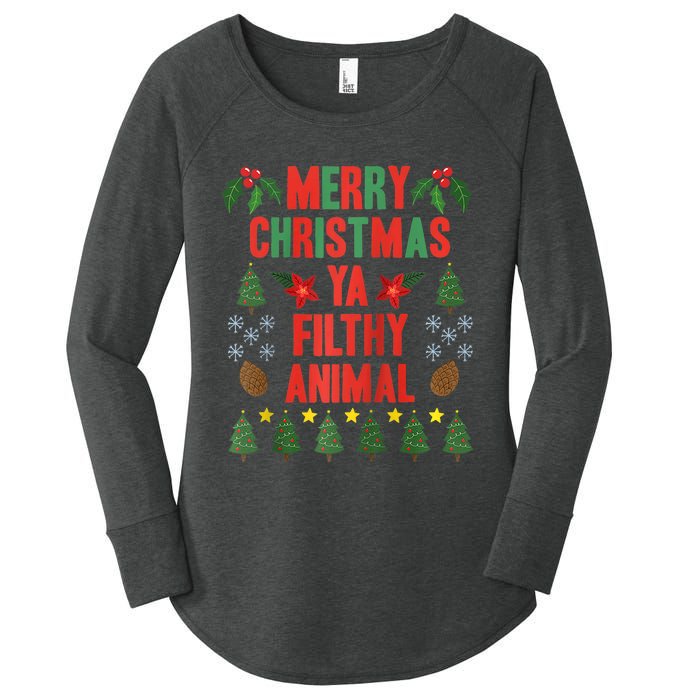 Merry Christmas Ya Filthy Animals Funny Christmas Gift Raglan Baseball Women's Perfect Tri Tunic Long Sleeve Shirt