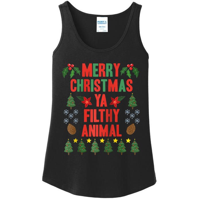 Merry Christmas Ya Filthy Animals Funny Christmas Gift Raglan Baseball Ladies Essential Tank