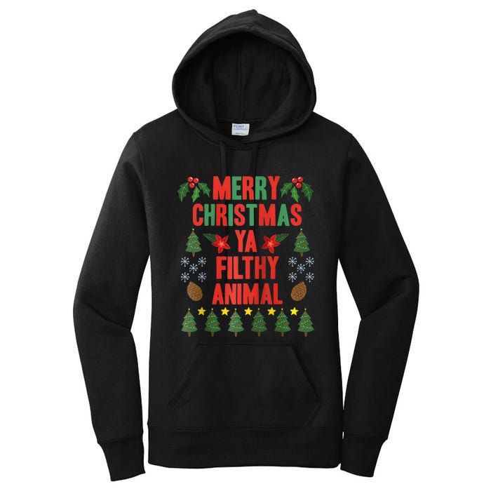 Merry Christmas Ya Filthy Animals Funny Christmas Gift Raglan Baseball Women's Pullover Hoodie