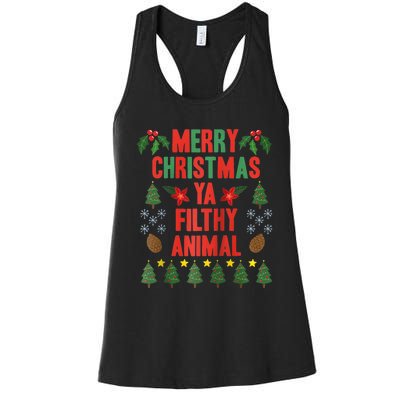 Merry Christmas Ya Filthy Animals Funny Christmas Gift Raglan Baseball Women's Racerback Tank