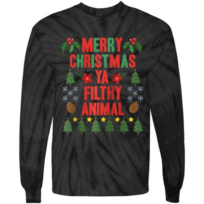 Merry Christmas Ya Filthy Animals Funny Christmas Gift Raglan Baseball Tie-Dye Long Sleeve Shirt