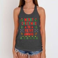 Merry Christmas Ya Filthy Animals Funny Christmas Gift Raglan Baseball Women's Knotted Racerback Tank