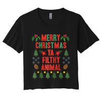 Merry Christmas Ya Filthy Animals Funny Christmas Gift Raglan Baseball Women's Crop Top Tee