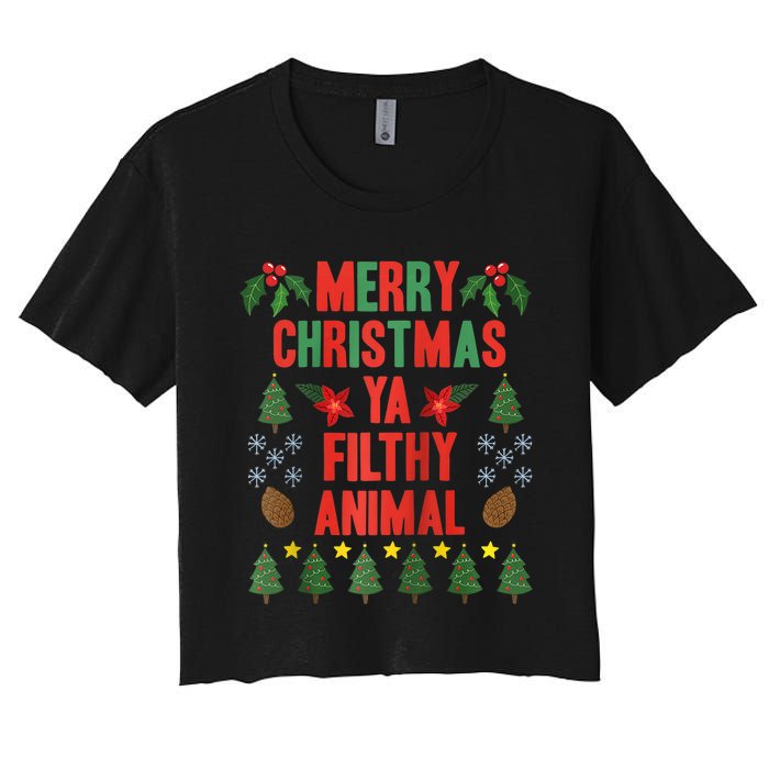 Merry Christmas Ya Filthy Animals Funny Christmas Gift Raglan Baseball Women's Crop Top Tee