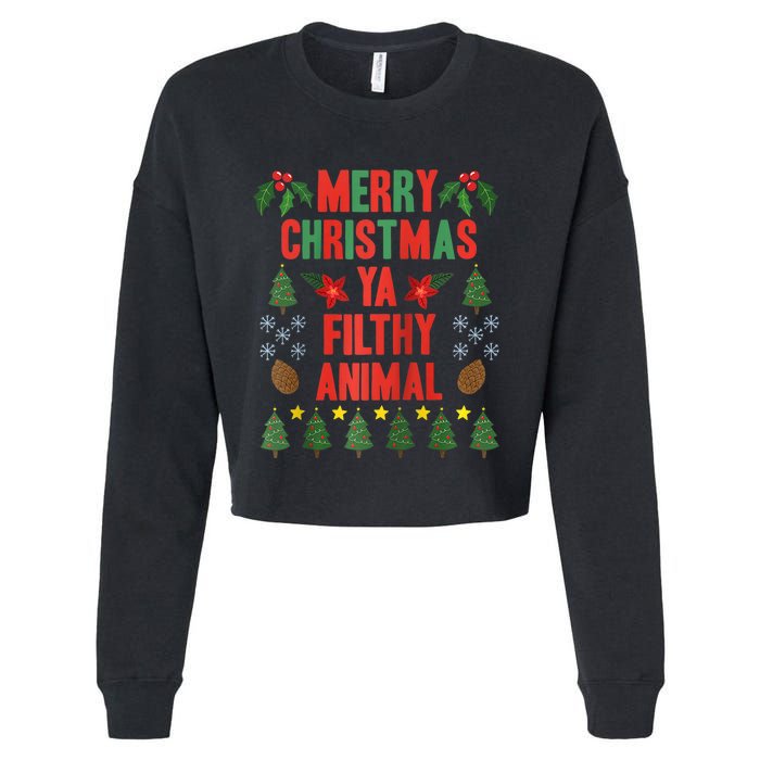 Merry Christmas Ya Filthy Animals Funny Christmas Gift Raglan Baseball Cropped Pullover Crew