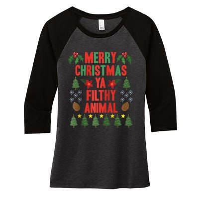 Merry Christmas Ya Filthy Animals Funny Christmas Gift Raglan Baseball Women's Tri-Blend 3/4-Sleeve Raglan Shirt