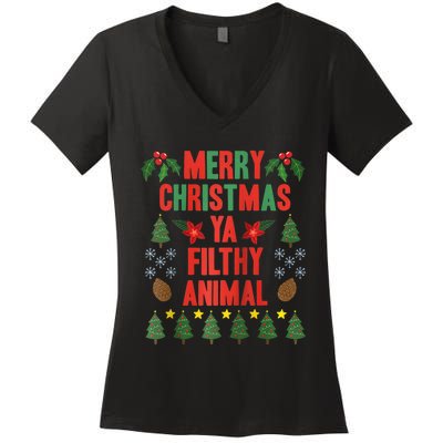 Merry Christmas Ya Filthy Animals Funny Christmas Gift Raglan Baseball Women's V-Neck T-Shirt