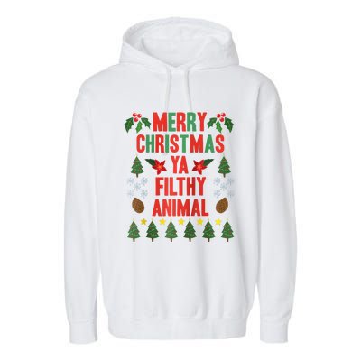 Merry Christmas Ya Filthy Animals Funny Christmas Gift Raglan Baseball Garment-Dyed Fleece Hoodie