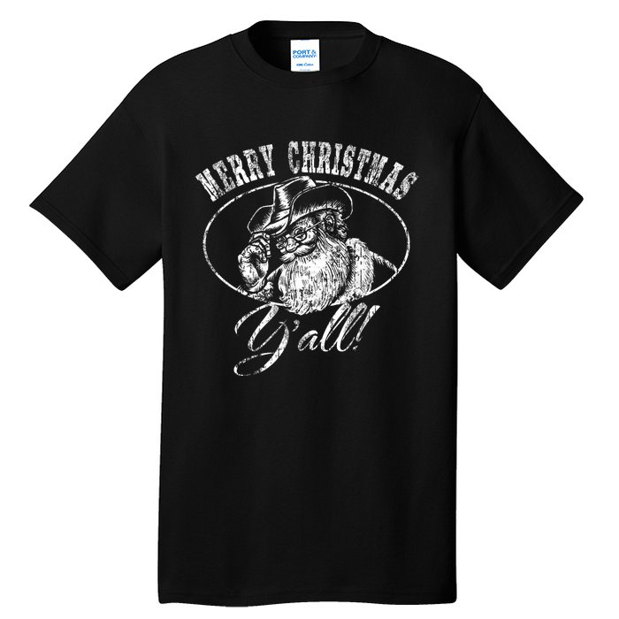 Merry Christmas YAll Funny Country Cowboy Santa Claus Tall T-Shirt