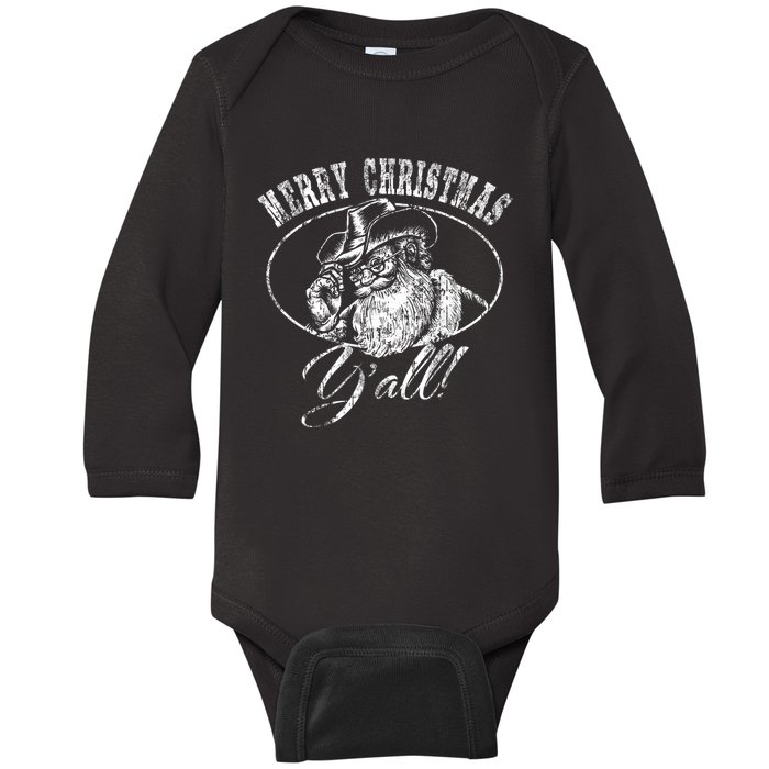 Merry Christmas YAll Funny Country Cowboy Santa Claus Baby Long Sleeve Bodysuit