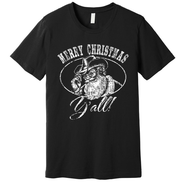 Merry Christmas YAll Funny Country Cowboy Santa Claus Premium T-Shirt