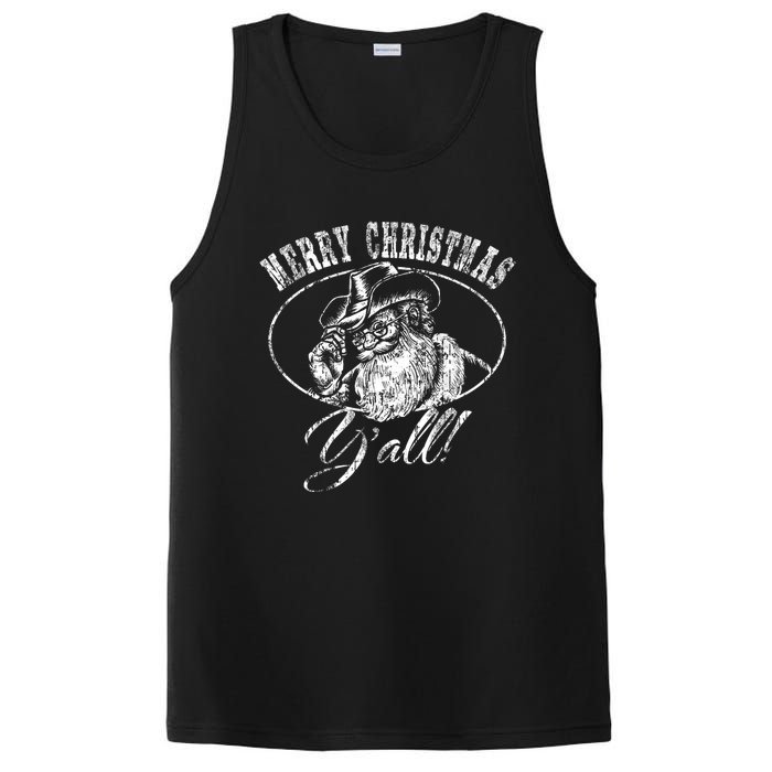 Merry Christmas YAll Funny Country Cowboy Santa Claus PosiCharge Competitor Tank