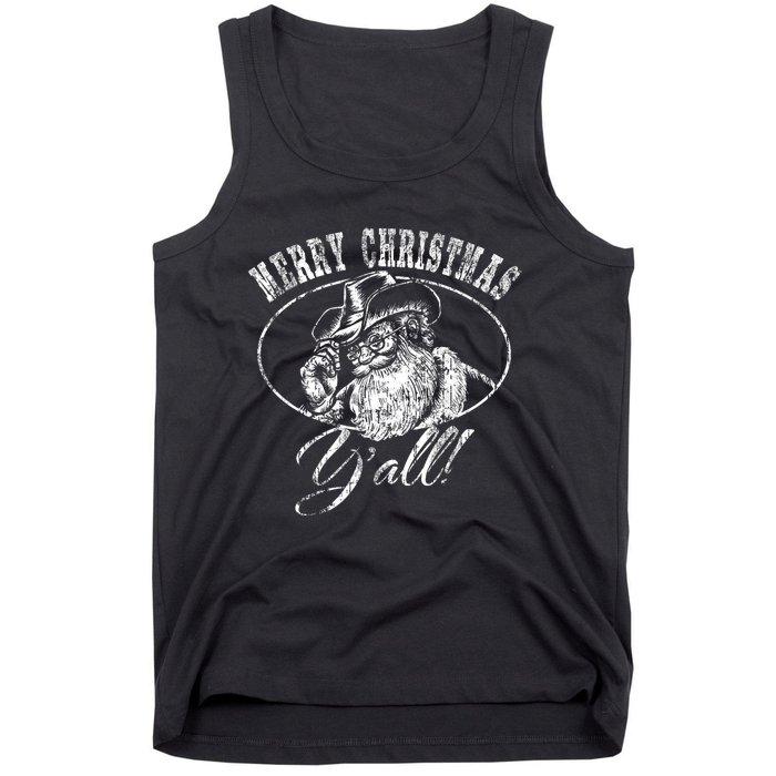 Merry Christmas YAll Funny Country Cowboy Santa Claus Tank Top