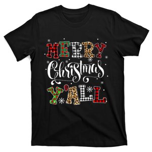 Merry Christmas YaLl Leopard Buffalo Plaid Pajama Family T-Shirt