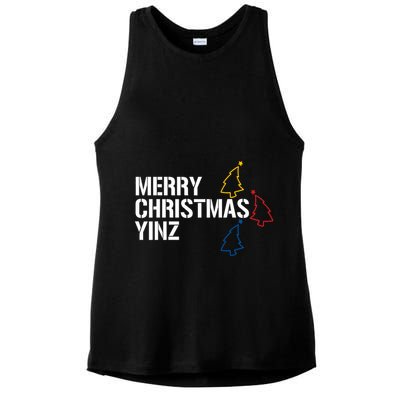 Merry Christmas Yinz With Pittsburgh Christmas Trees Funny Ladies PosiCharge Tri-Blend Wicking Tank