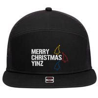Merry Christmas Yinz With Pittsburgh Christmas Trees Funny 7 Panel Mesh Trucker Snapback Hat