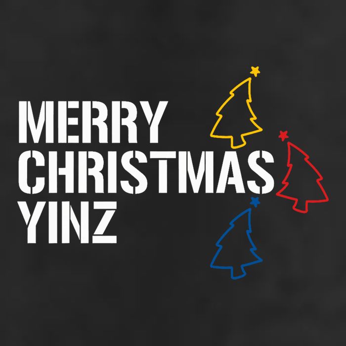 Merry Christmas Yinz With Pittsburgh Christmas Trees Funny 7 Panel Mesh Trucker Snapback Hat