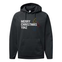 Merry Christmas Yinz With Pittsburgh Christmas Trees Funny Performance Fleece Hoodie