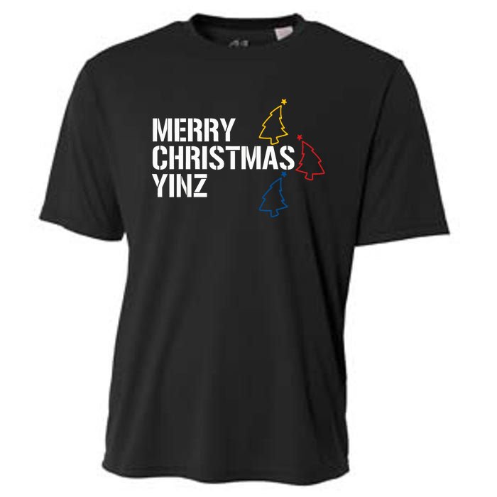 Merry Christmas Yinz With Pittsburgh Christmas Trees Funny Cooling Performance Crew T-Shirt