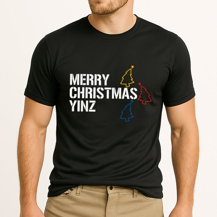 Merry Christmas Yinz With Pittsburgh Christmas Trees Funny Performance Shirt
