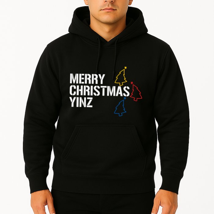 Merry Christmas Yinz With Pittsburgh Christmas Trees Funny Hoodie