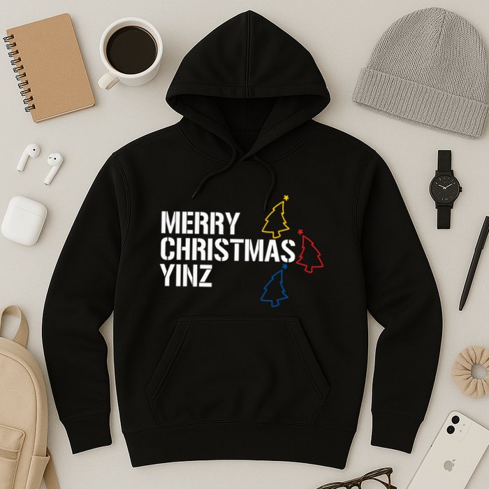 Merry Christmas Yinz With Pittsburgh Christmas Trees Funny Hoodie
