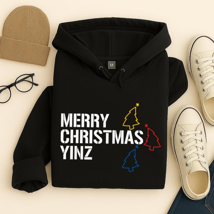 Merry Christmas Yinz With Pittsburgh Christmas Trees Funny Hoodie