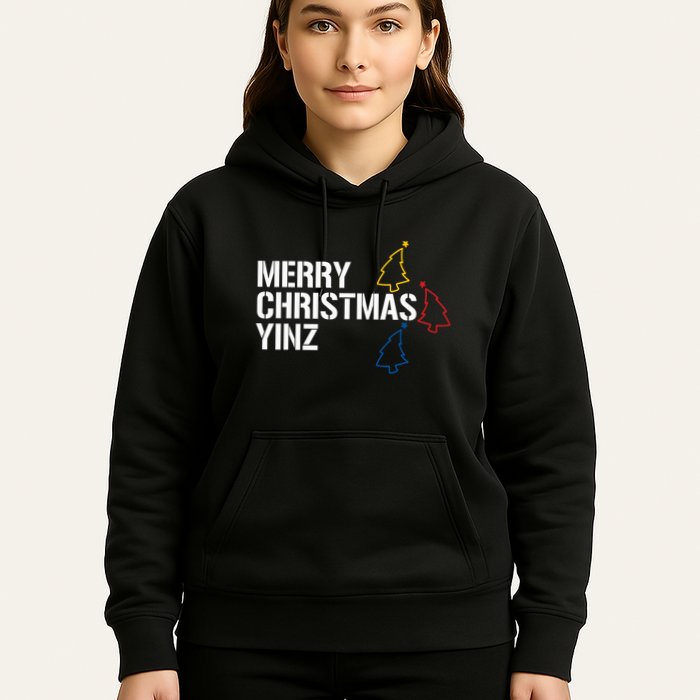 Merry Christmas Yinz With Pittsburgh Christmas Trees Funny Hoodie