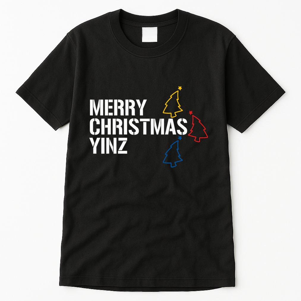 Merry Christmas Yinz With Pittsburgh Christmas Trees Funny Tall T-Shirt
