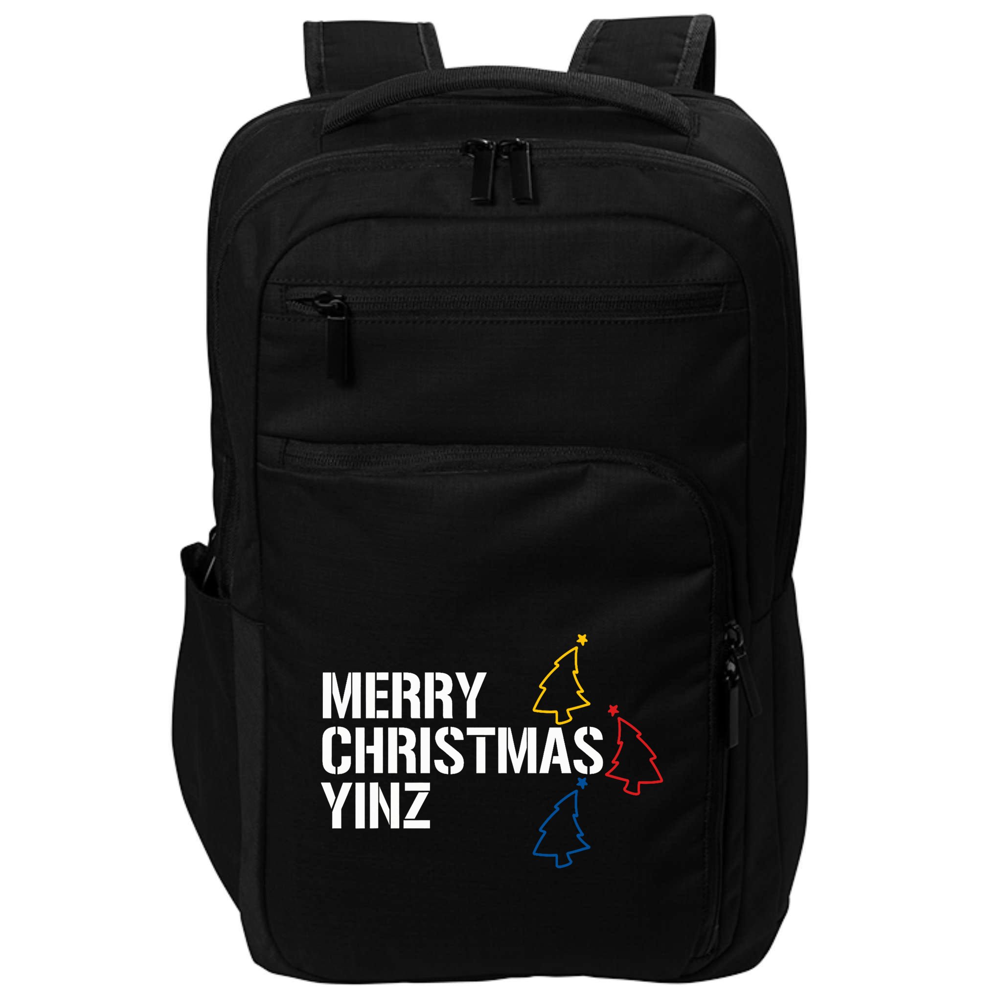 Merry Christmas Yinz With Pittsburgh Christmas Trees Funny Impact Tech Backpack