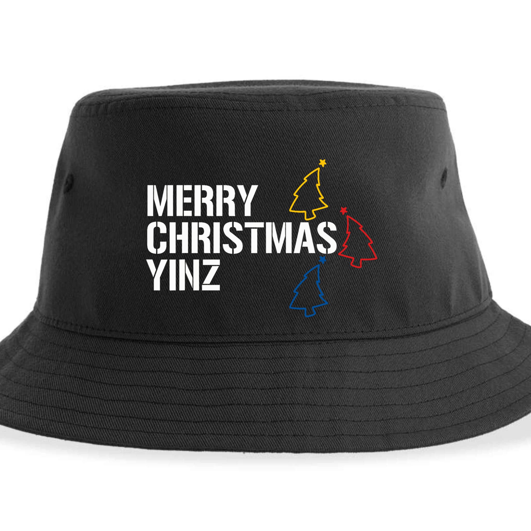 Merry Christmas Yinz With Pittsburgh Christmas Trees Funny Sustainable Bucket Hat
