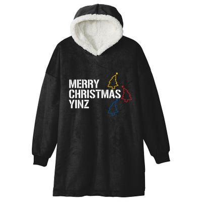 Merry Christmas Yinz With Pittsburgh Christmas Trees Funny Hooded Wearable Blanket