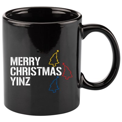 Merry Christmas Yinz With Pittsburgh Christmas Trees Funny 11oz C Handle Ceramic Mug