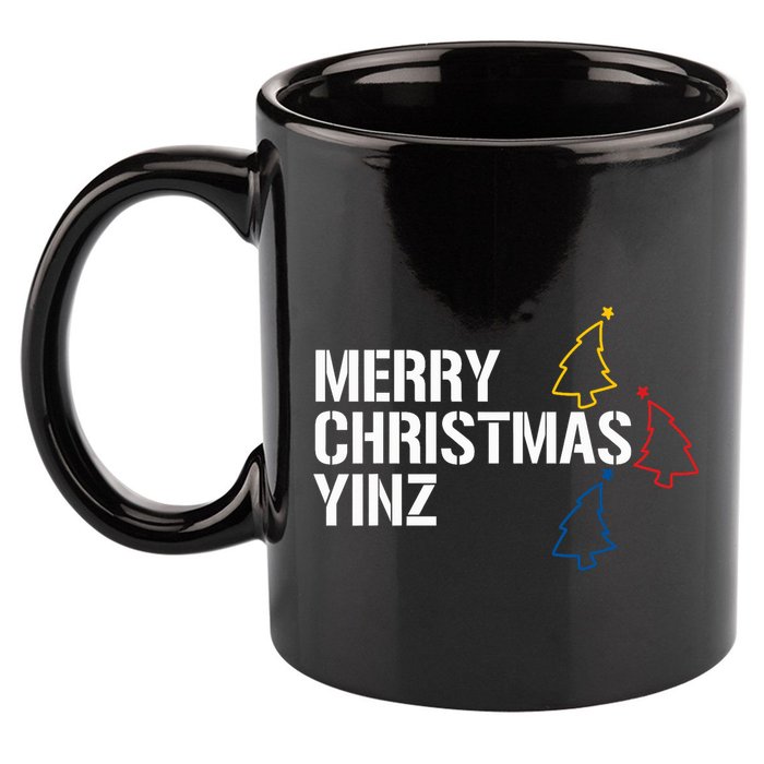 Merry Christmas Yinz With Pittsburgh Christmas Trees Funny 11oz C Handle Ceramic Mug
