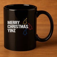 Merry Christmas Yinz With Pittsburgh Christmas Trees Funny 11oz C Handle Ceramic Mug